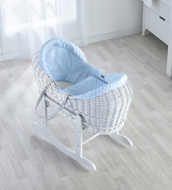 Kinder Valley Blue Dimple White Wicker Moses Basket