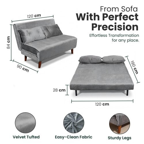 Kosy Koala Double Sofa Bed Sleeper Foldable Portable Pillow Lounge Couch Grey Sofa