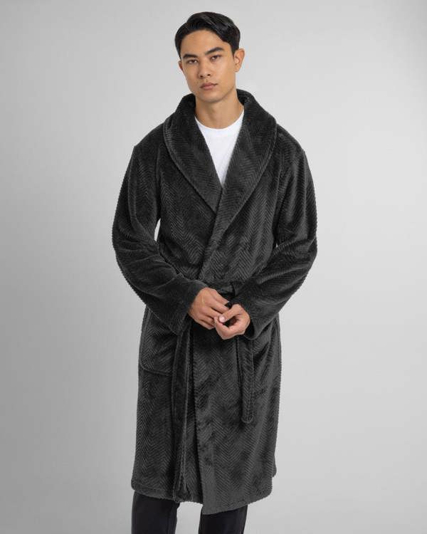 Steel & Jelly Kensal - Herringbone Texture Supersoft Fleece Dressing Gown