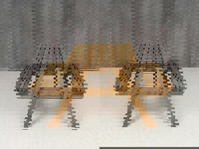 Fortem Rounded Pub Style Picnic Table and Benches Set - Rustic Finish Wooden Outdoor Dining Set for Gardens, Patios, and Pubs