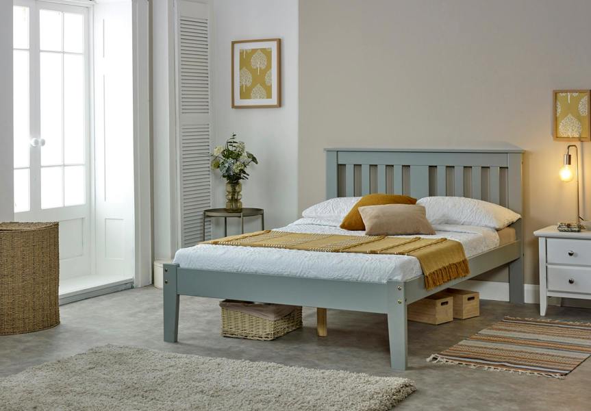 Mission TM Kingston Grey Pine Bed Frame Slatted Headboard Low Foot End 4 Sizes