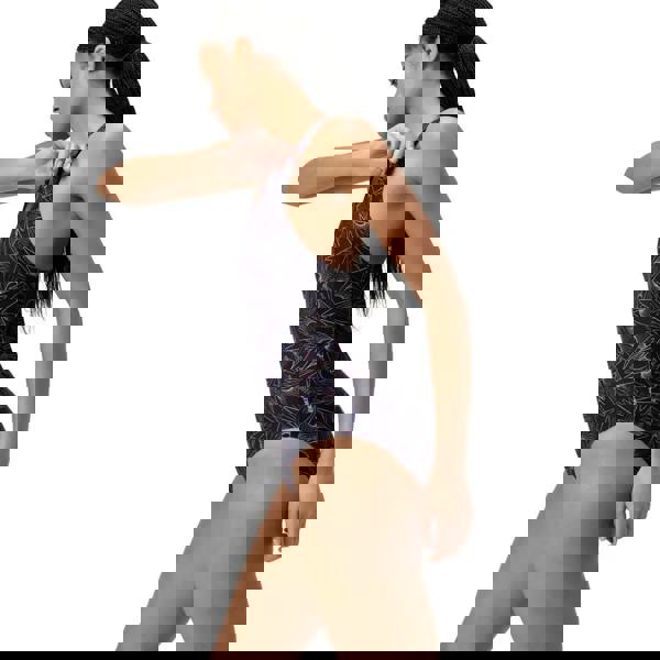 Speedo Hyperboom Allover Medalist black gray floral one-piece swimsuit