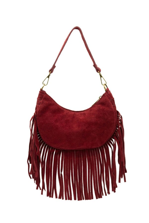 Kitise Small Genuine Italian Suede Fringed Crossbody Shoulder Bag