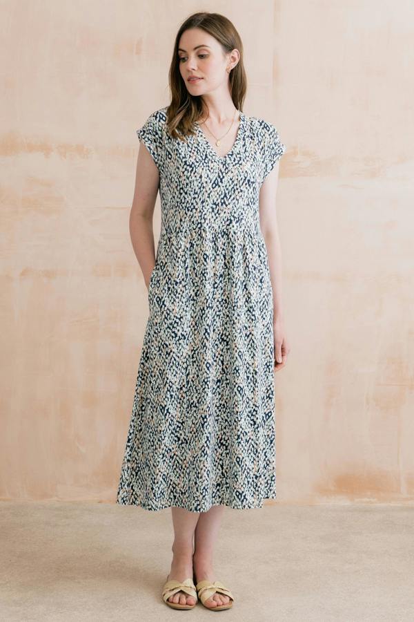 Lily & Me Shine Printed Organic Cotton Jersey Dress Navy
