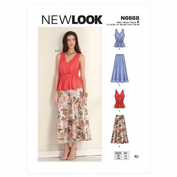 New Look Sewing Pattern 6668, Tops, Skirts for Women, A (8-10-12-14-16-18-20) - Intermediate
