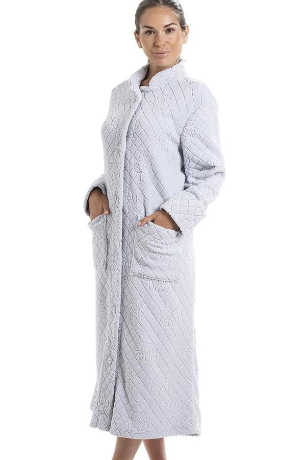 Womens Soft Fleece Floral Full Length Button Up Housecoats