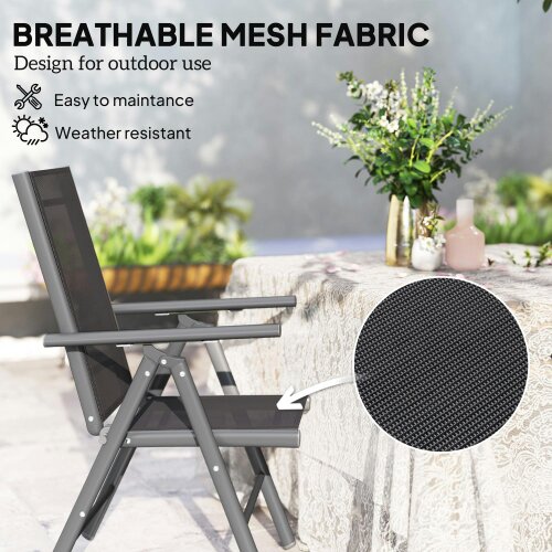 Wyld Haus Disusu Set Of 2 Aluminium Dark Grey Folding Garden Dining Chairs With Breathable Mesh