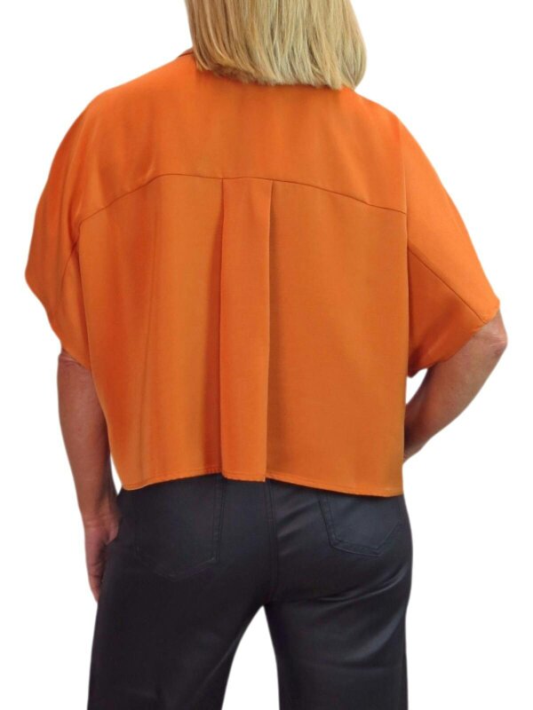 Paulo Due Women's Cropped Satin Shirt Short Sleeve Batwing Blouse