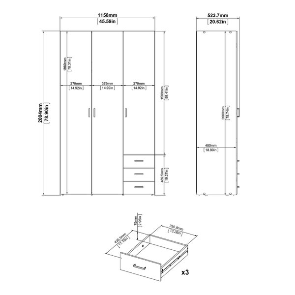 Wyld Haus Munich White Wooden 3 Doors 3 Drawers 5 Shelves