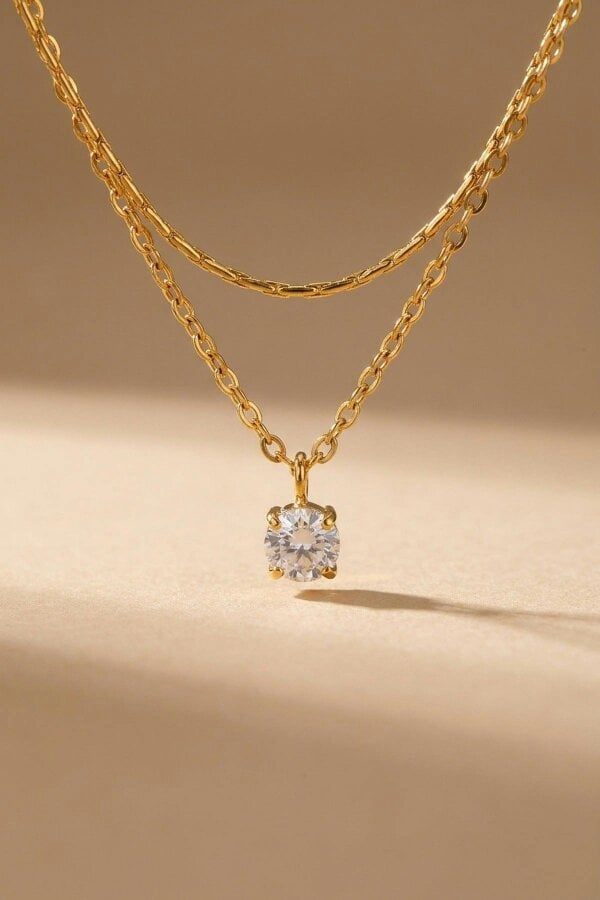 ARIIRA Hara Layered Gold Tone Solitaire Pendant