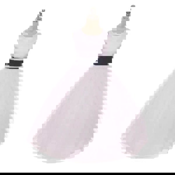 Girls white flower girl dress with navy sash