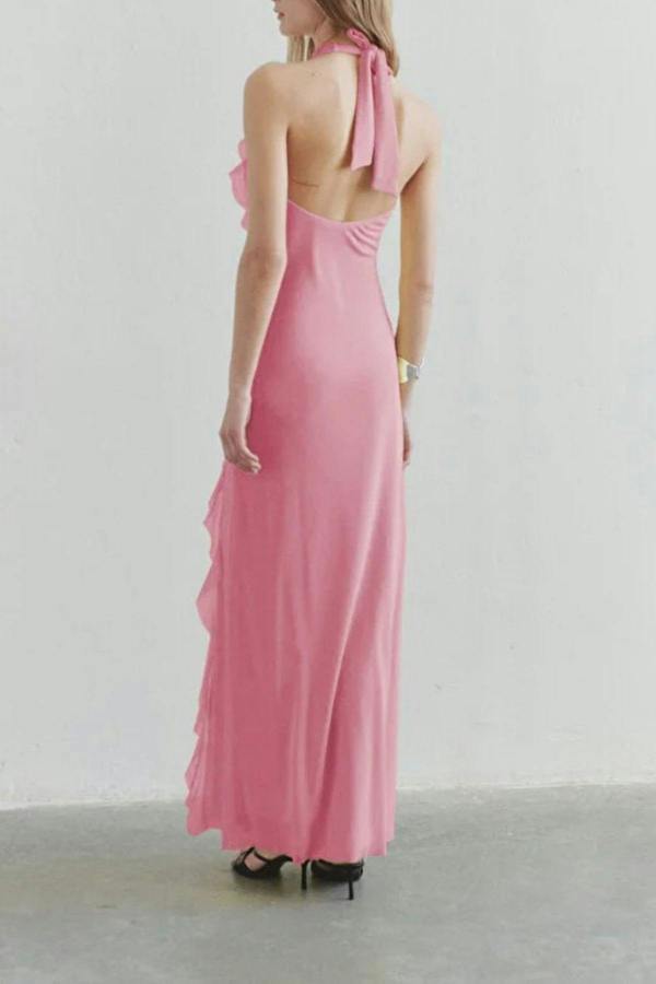 WOVCOR Tulle Evening Dress with Ruffled and Lined