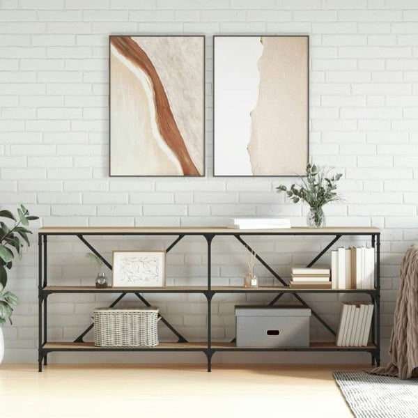 Berkfield Console Table Sonoma Oak 180x30x75 cm Engineered Wood and Iron
