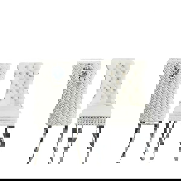 Groundlevel Set Of 2 Plush Velvet Dining Chairs with Lion Head Knocker