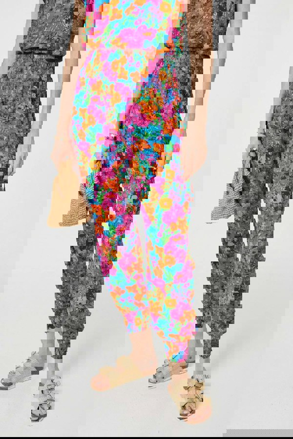 Pink | Floral Shirred High Waist Harem Pants