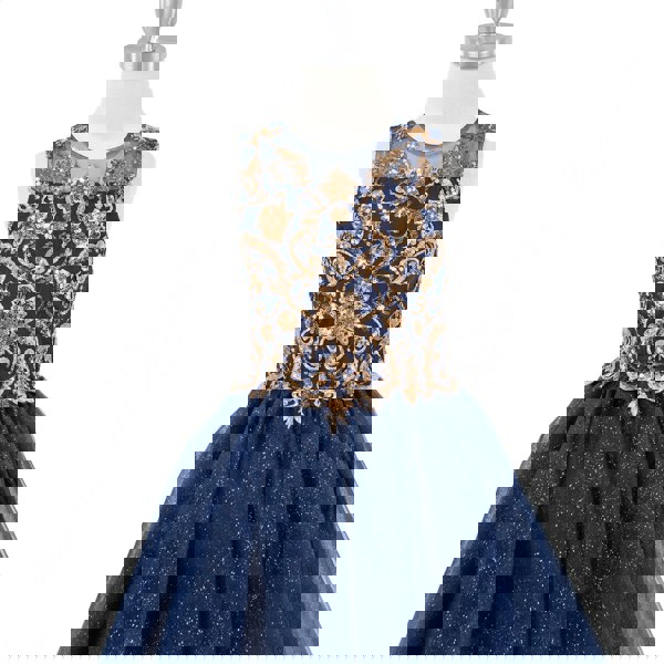 Girls beautiful navy and gold sequin dress