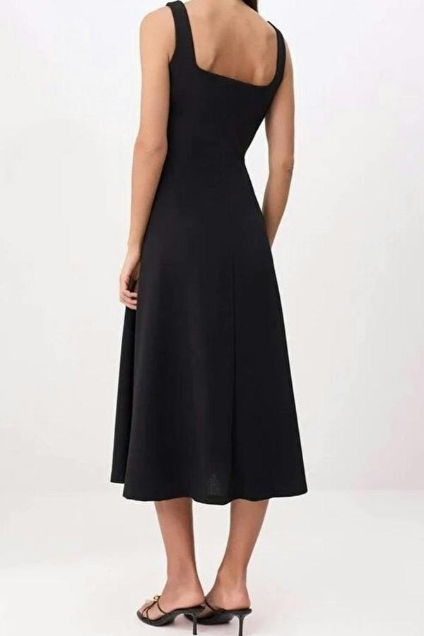 WOVCOR Thick Straps Sleeveless Crepe Knit Dress