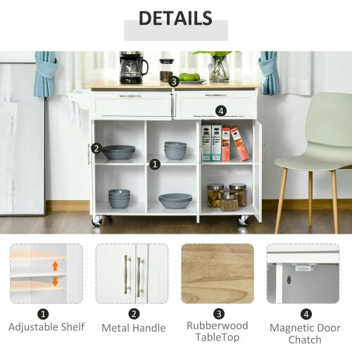 Wyld Haus Nave Wooden White Kitchen Island 2 Drawers 3 Doors