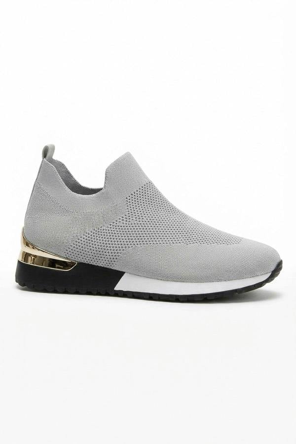 Jessi Slip On Sock Wedge Trainers - Grey_wb