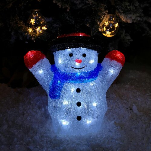 Samuel Alexander 27cm Battery Operated LED Light up Acrylic Christmas Snowman Decoration