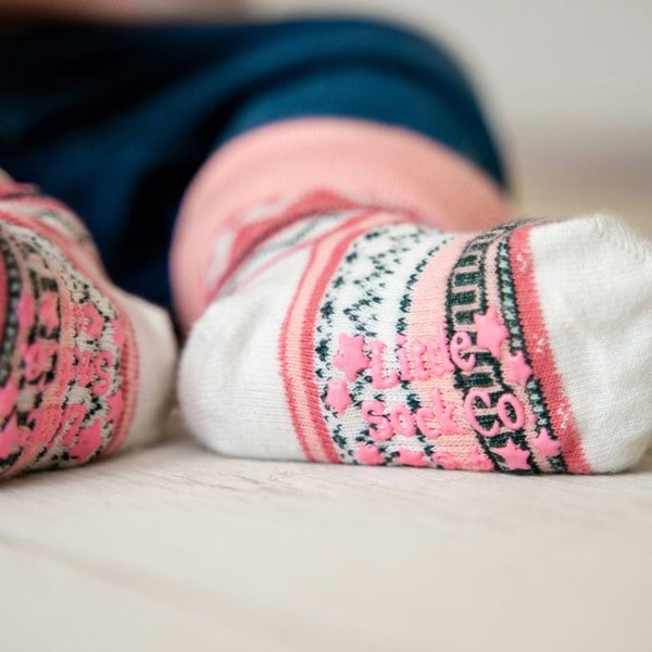 Little Sock Co. Bundle of Stay-on, Non-Slip Booties & Pink Nordic Non-slip Stay-on Socks