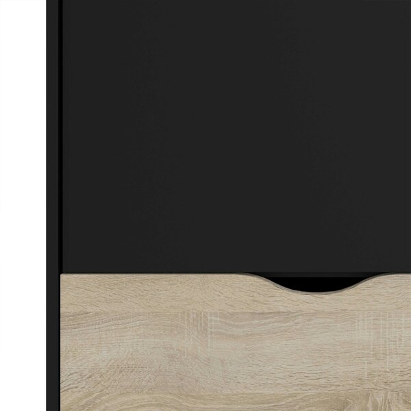 Wyld Haus Sapporo Black and Natural Oak Wardrobe 2 Doors 2 Drawers