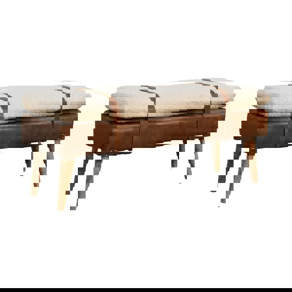 Artisan furniture Solid Wood BouclÃ© Buffalo Hide Leather Bench