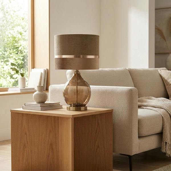 Garden Greatness Champagne Velvet Stripe Table Lamp