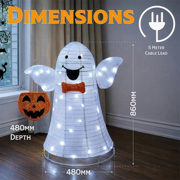 Fxlab White LED Foldable Ghost Outdoor Halloween Decoration