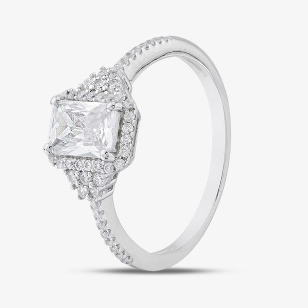 T. H. Baker Silver Cubic Zirconia Shoulder Set Cluster Ring BSR13865
