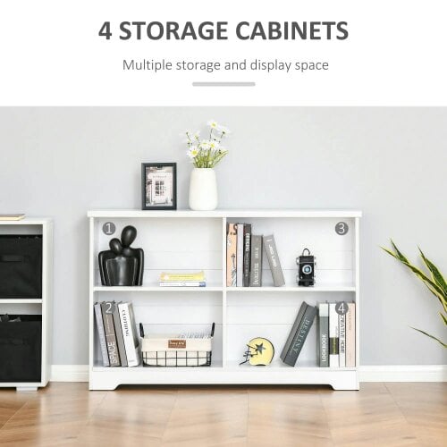 Bobobiy Wooden Cube Bookcase, 2 Tier Open Storage Shelving Unit with 4 Compartments, 118 x 29 x 76cm, White