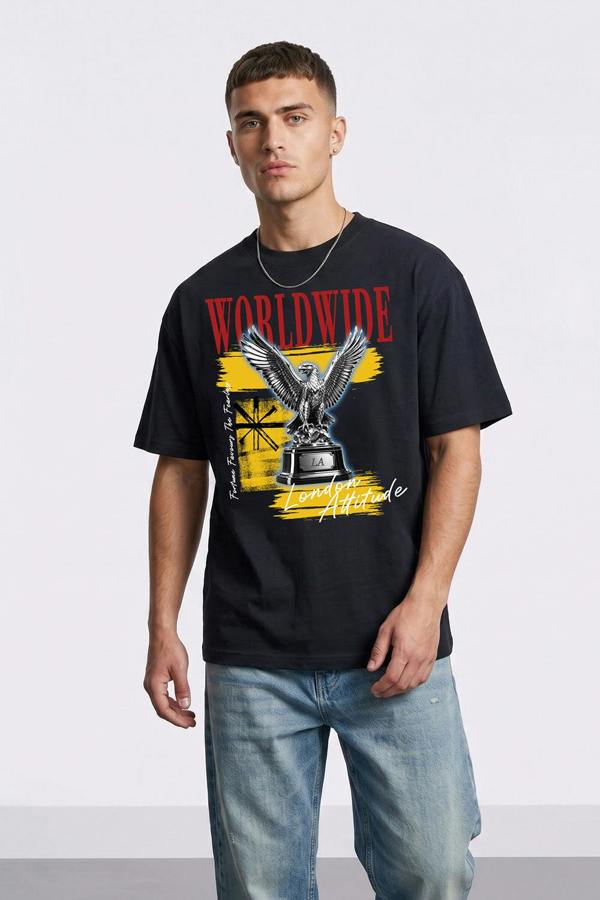 London Attitude Worldwide Eagle Oversized Heavyweight Graphic T-Shirt