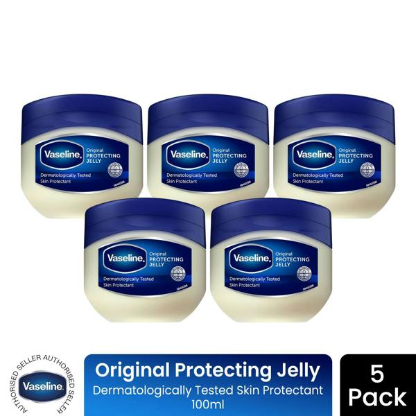 Vaseline Petroleum Jelly Original Skin Protectant Sensitive Skin 100ml, 5 Pack