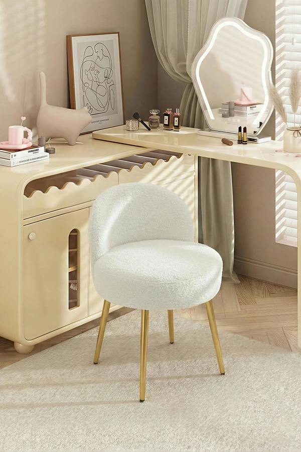 Living and Home Teddy Fleece Dressing Table Stool with Iron Legs