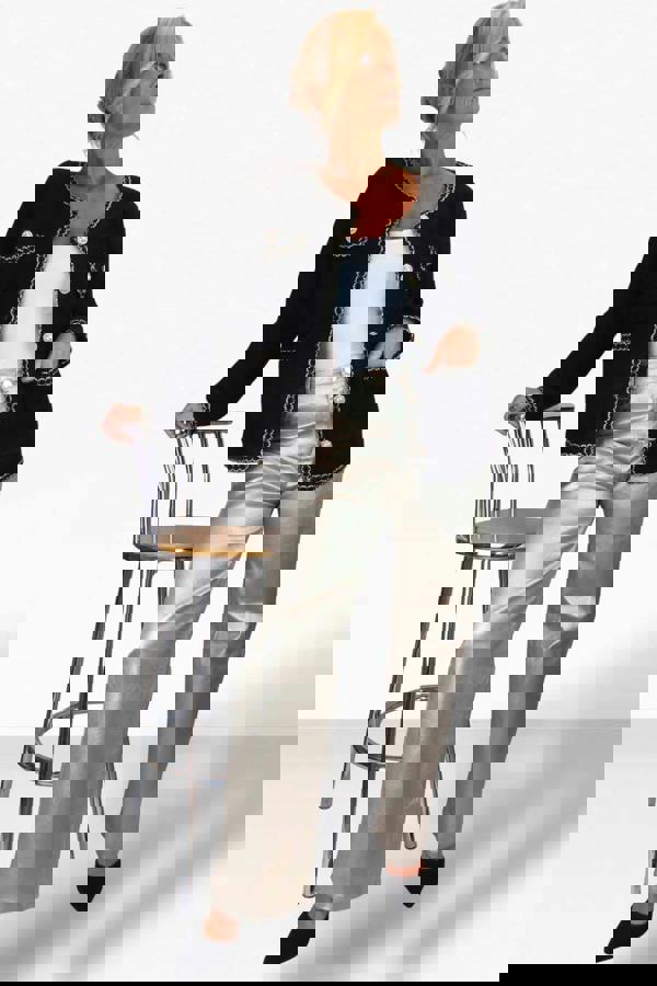 Paulo Due Women's Textured Bouclé Cardigan Jacket with Pearl Trim