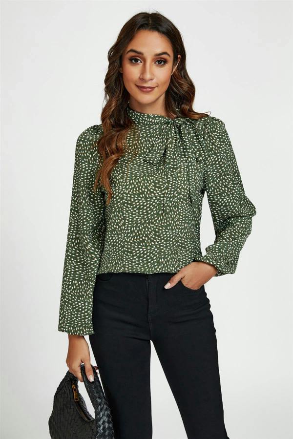 FS Collection Floral Print Side Tie Blouse Top In Olive