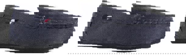 US Polo Assn. US Polo Assn Mens Slip On Loafer Backed Moccasin Style Slippers, navy blue slip-on moccasin slippers with cushioned interior and stitched detailing.