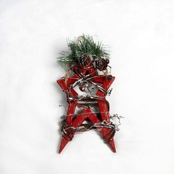 2cm Red Wooden LED Star Hanging Ornament with 15 Warm White LEDs image 8