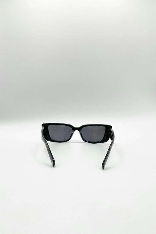 SVNX Rectangle Cateye Side Detail Sunglasses In Black/Gold