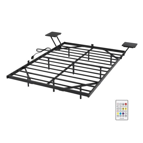 Levede Double Bed Frame Floating Design with Storage Shelves RGB Lights Black