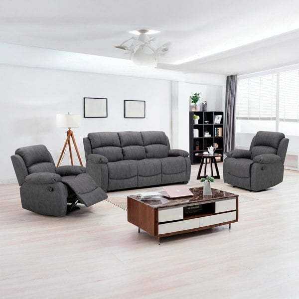 Furnishings For Less Alaska Grey Full Fabric 3 Piece Sofa Suite