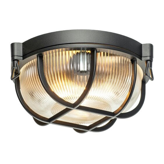 Happy Homewares Industrial Inspired Outdoor IP65 Matte Black Flush Ceiling Light