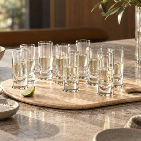 LSA Palette 10-Piece Shot Glass Set with Ash Wood Serving Tray