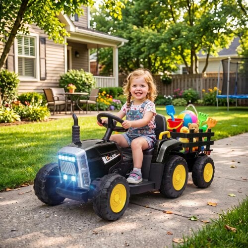 HOMCOM 12V Kids Ride on Tractor with Detachable Trailer for 3-6 Years