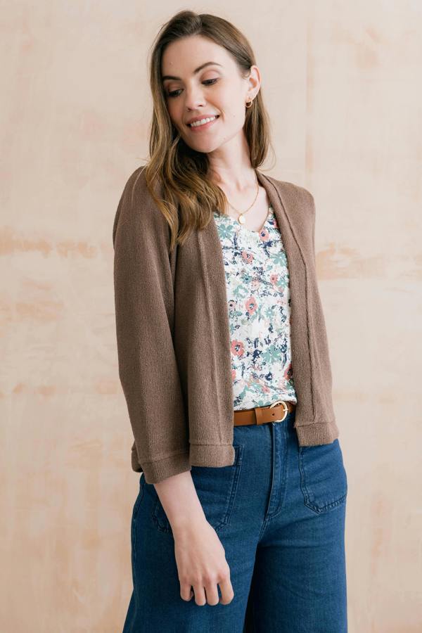 Lily & Me Shore Light Knit Cropped Cardigan Mocha