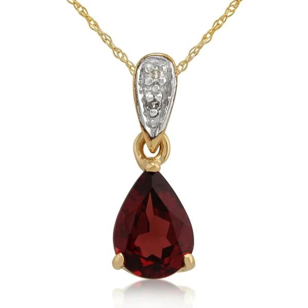 Classic Pear Garnet & Diamond Pendant in 9ct Yellow Gold - Gemondo