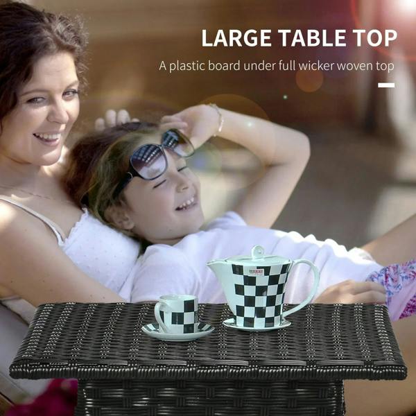 Black woven outdoor side table with square top and full-woven surface