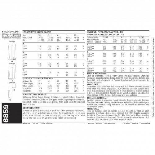 New Look Sewing Pattern 6859, Trousers, Pyjamas, Shorts for Men, Women, XS-S-M-L-XL - Beginner, Easy