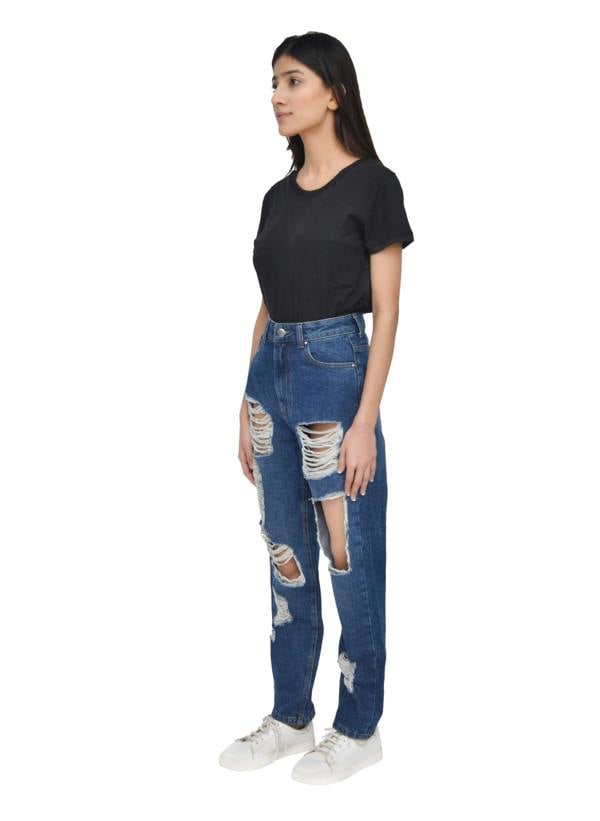 Smart Living Women's High-Waist Multi-Rip Mom Jeans - Dark Wash