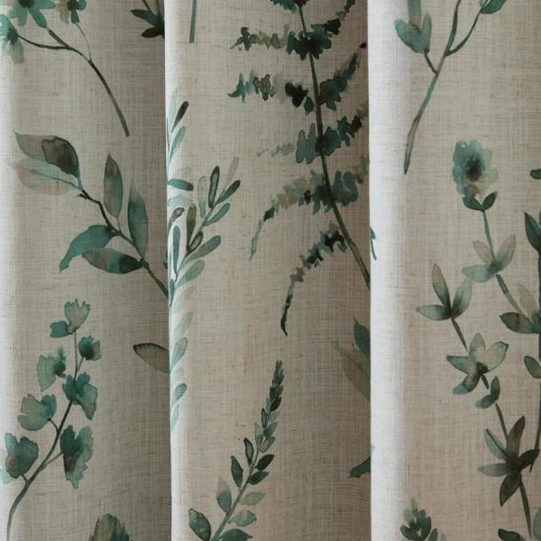 Catherine Lansfield Watercolour Leaves Lined Eyelet Curtains Natural / Green